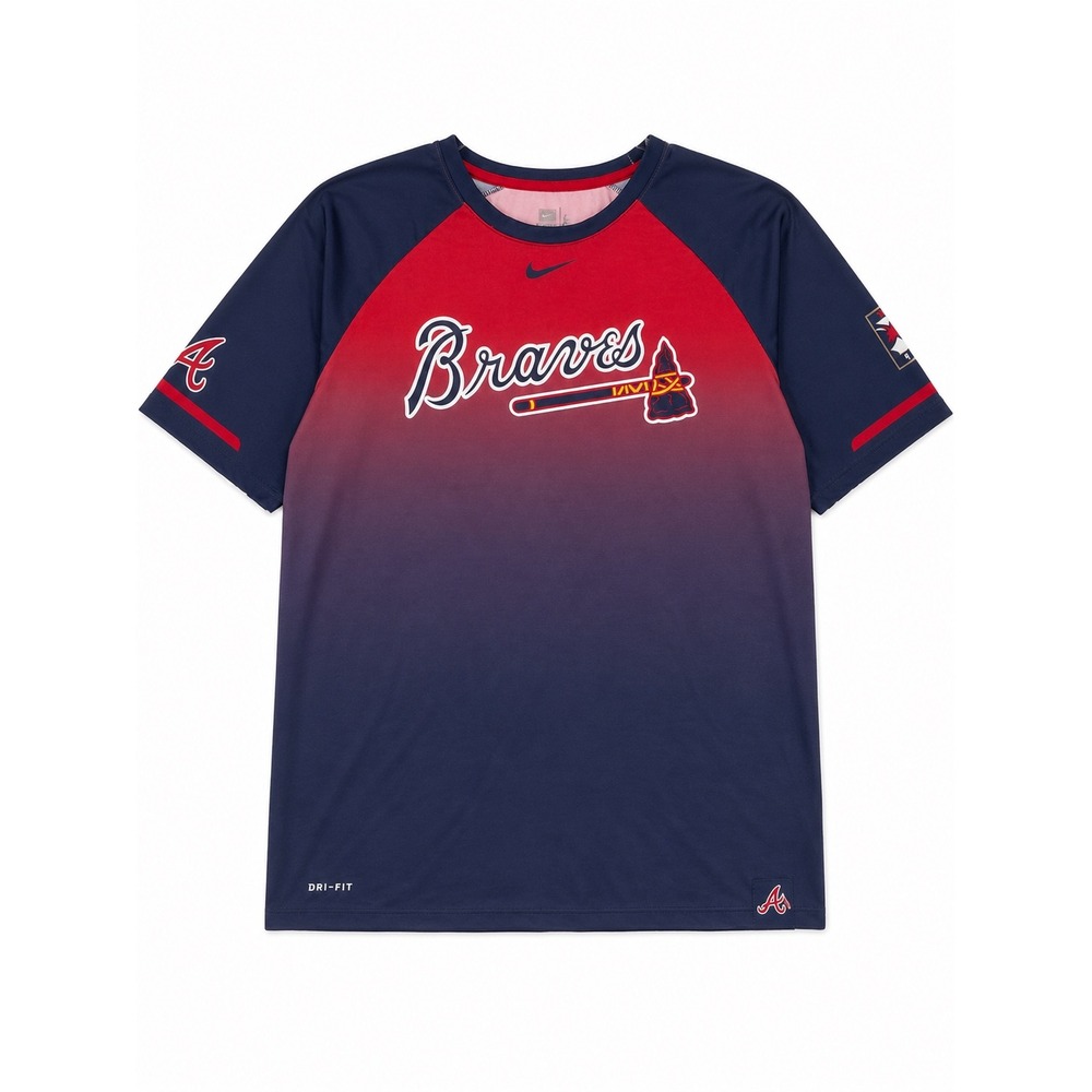 Nike Atlanta Braves Dri-FIT Tshirt Mens XL Navy Red Gradient Raglan Baseball MLB